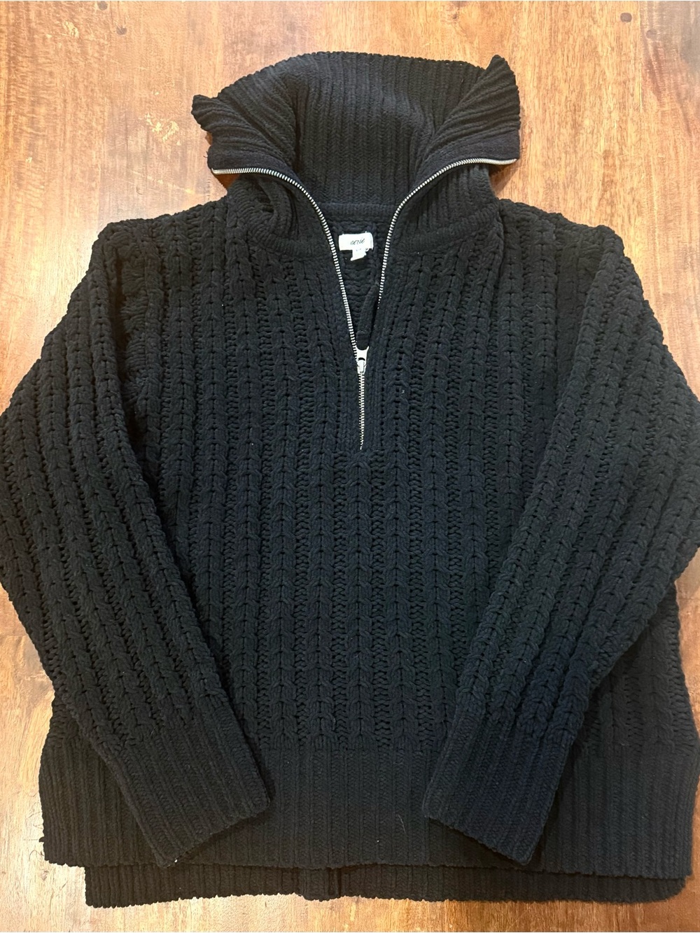 Aerie Women’s Black Half-Zip Cable Knit Sweater